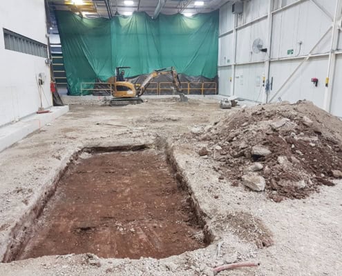 Interior slab excavation for an industrial concrete project in Montreal