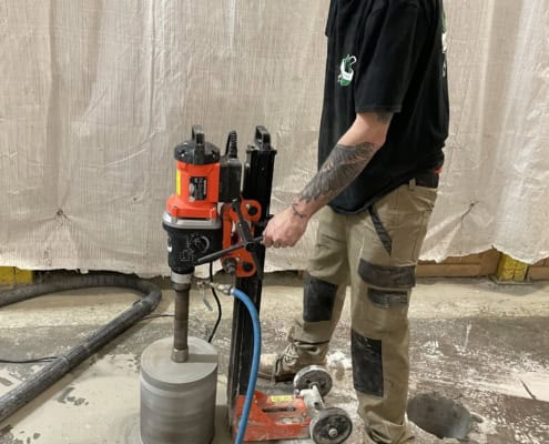 Diamond core drilling through a concrete slab in Montreal